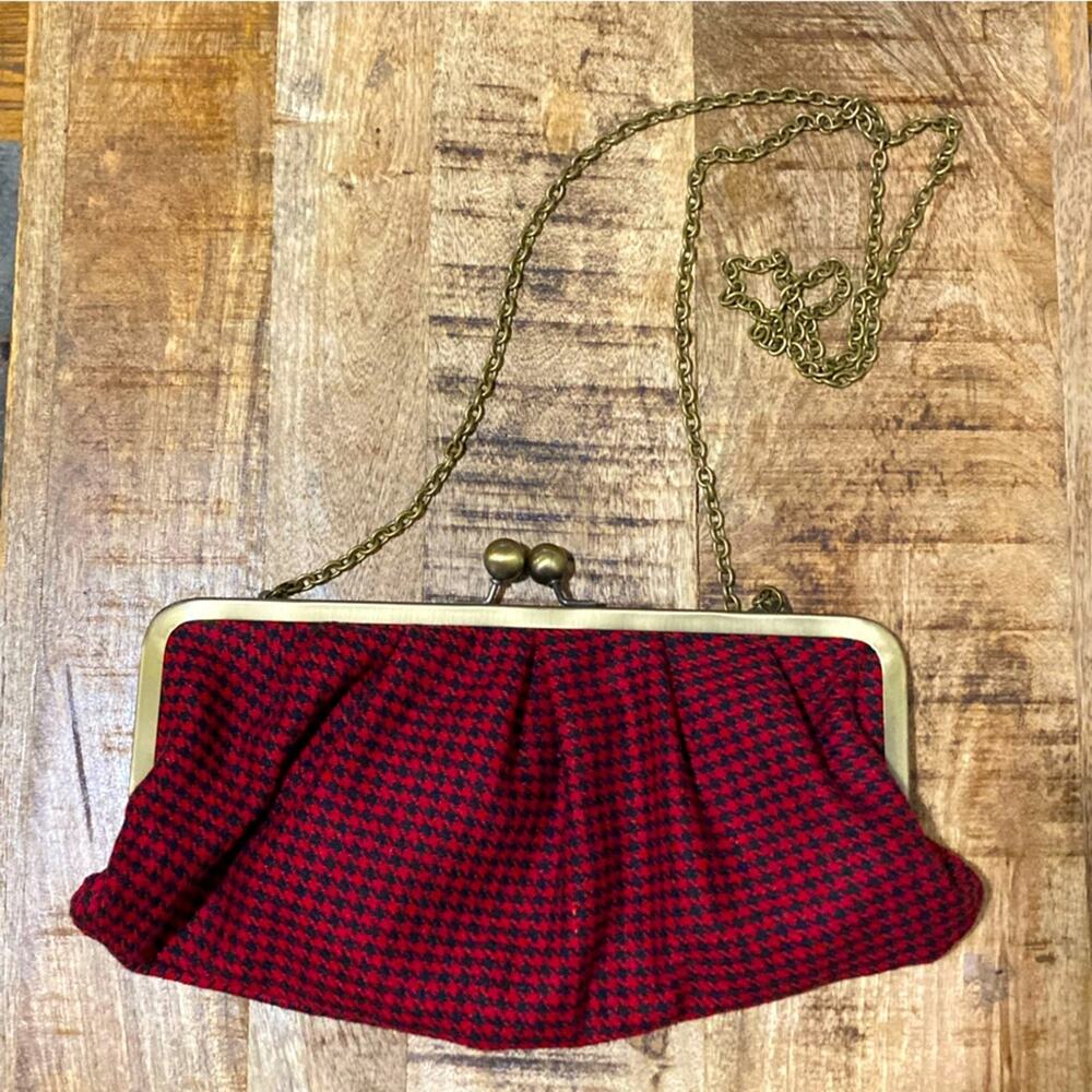 Vintage Wool Houndstooth Crossbody Chain Bag